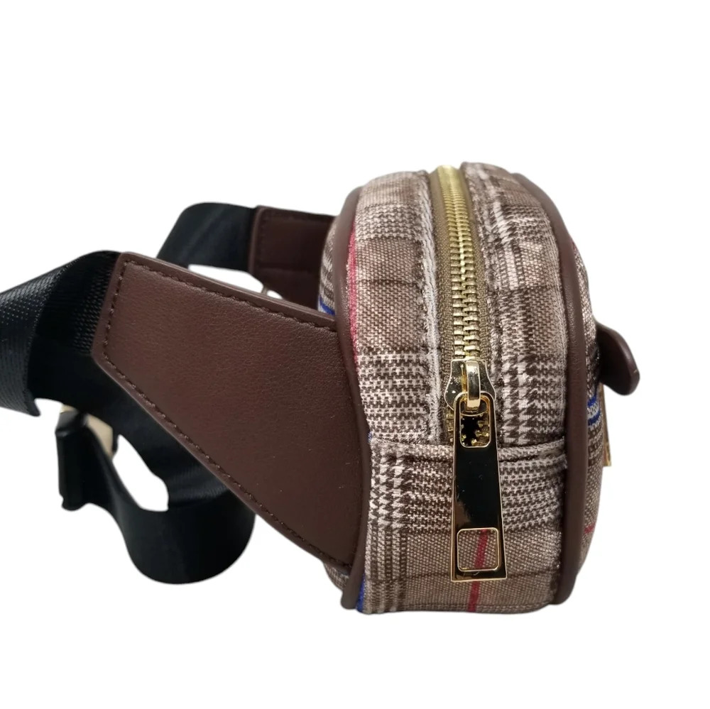 Brown Plaid Waist Bag, belt bag, fannypack, chest bag - Picture 4 of 9